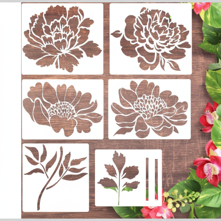 Pochoirs floraux réutilisables pour vos projets DIY. Décorez murs, meubles et tissus avec des motifs marguerite et tournesol.