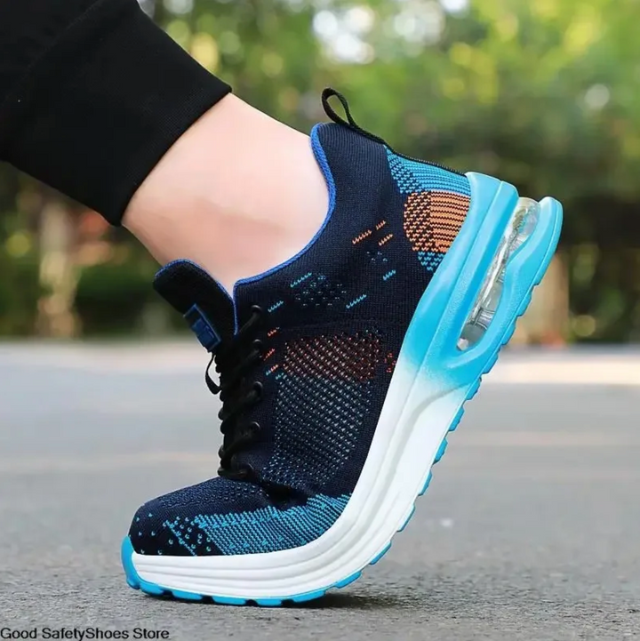 Chaussures de sécurité robustes et orthopédiques, avec embout en acier, offrant confort et protection antidérapante pour le travail.