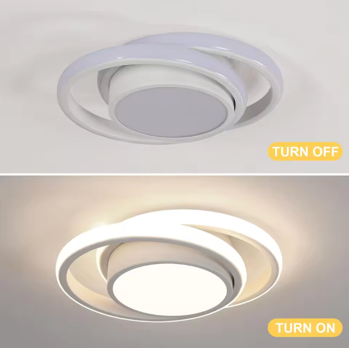 Plafonnier LED contemporain, anneaux entrelacés, éclairage design pour intérieur.