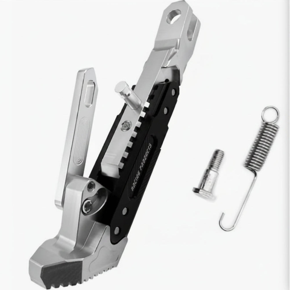 Accessoire moto robuste : support de béquille latérale en métal, garantit un stationnement stable.