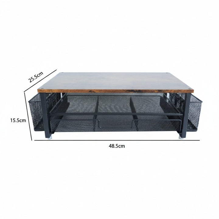 Accessoire de bureau en fer robuste, support écran ergonomique et rangement pour optimiser votre espace de travail.