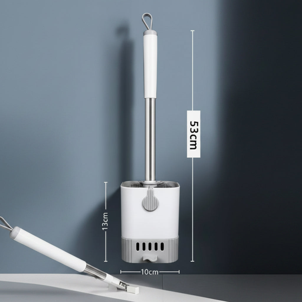 Brosse de toilette grise, manche long, avec support sans perçage, pour un nettoyage facile des WC.