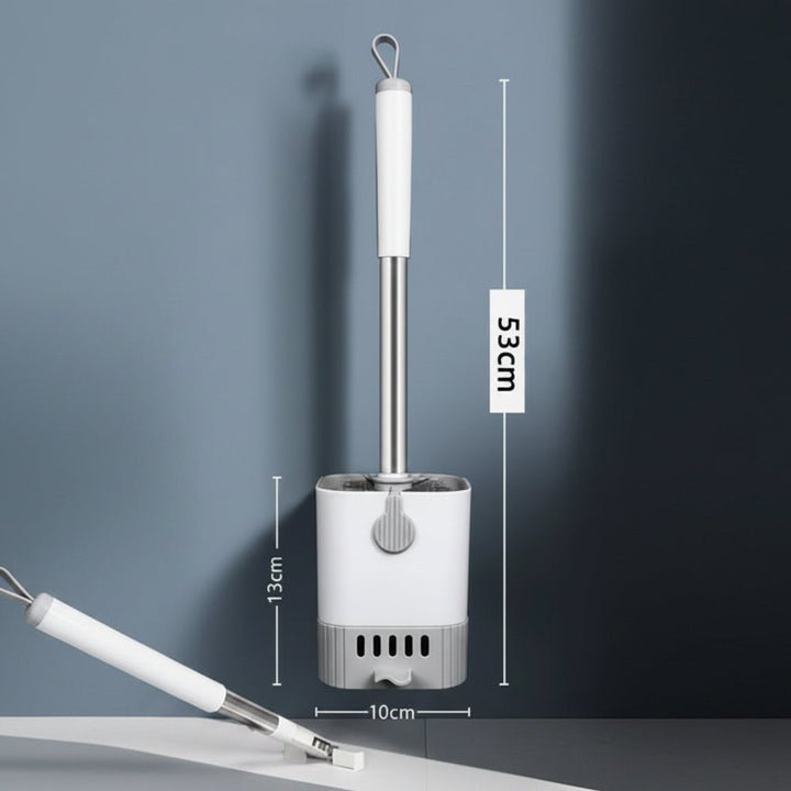 Brosse de toilette grise, manche long, avec support sans perçage, pour un nettoyage facile des WC.