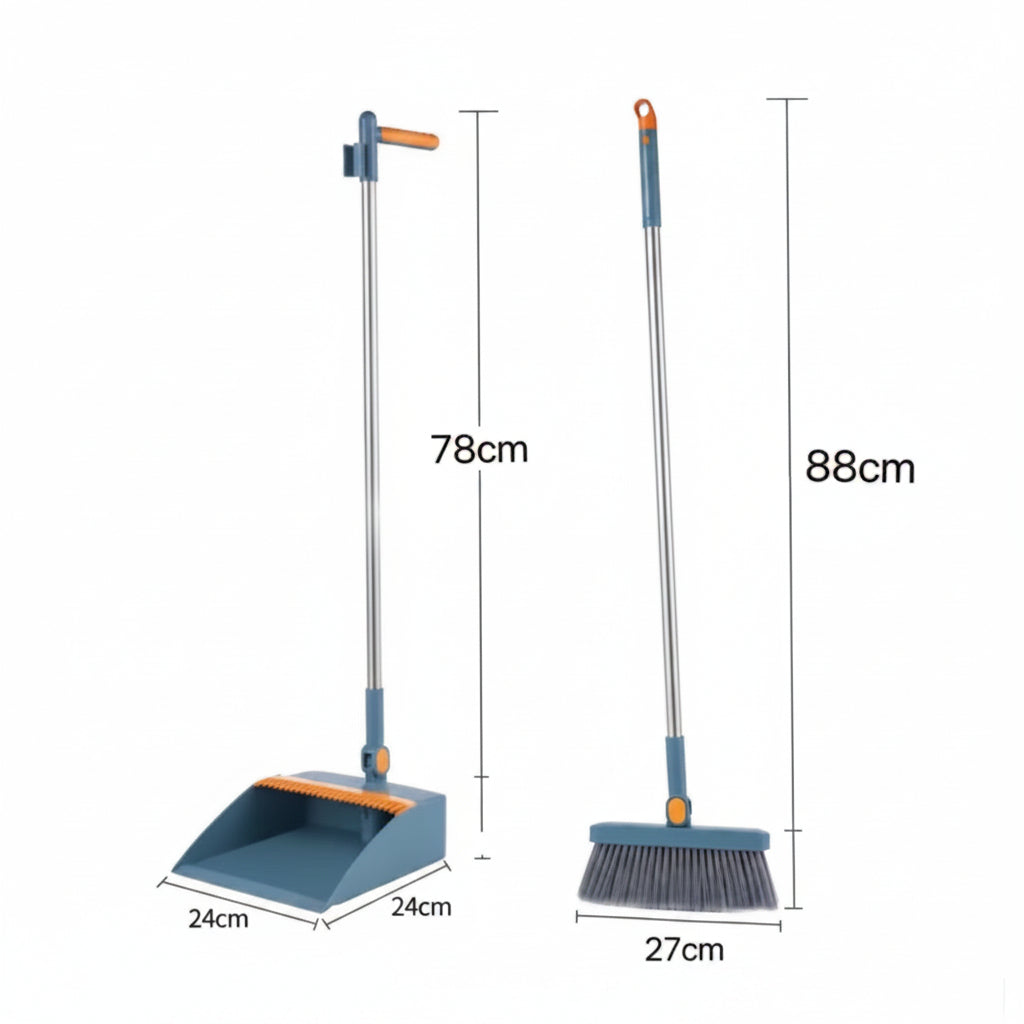 Ensemble balai & pelle robuste, efficace. Tête rotative pour un nettoyage durable et impeccable de vos sols.