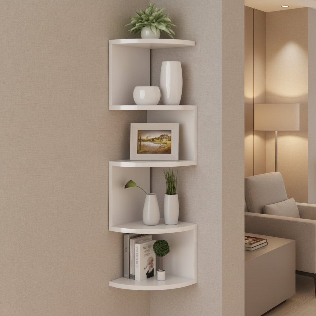 Solution de rangement compacte: étagère d'angle murale moderne. Parfaite pour organiser livres et objets déco avec style.
