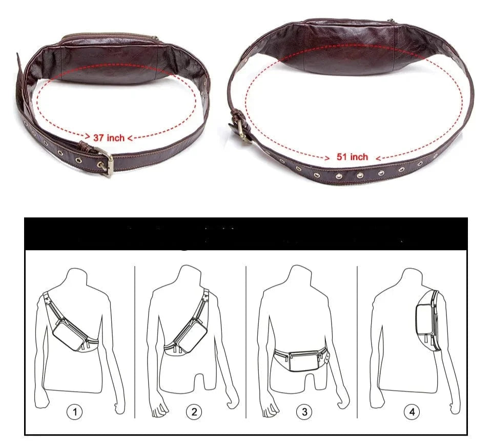 Détail sangle ajustable sacoche banane homme en cuir véritable, confort et sécurité accrus.