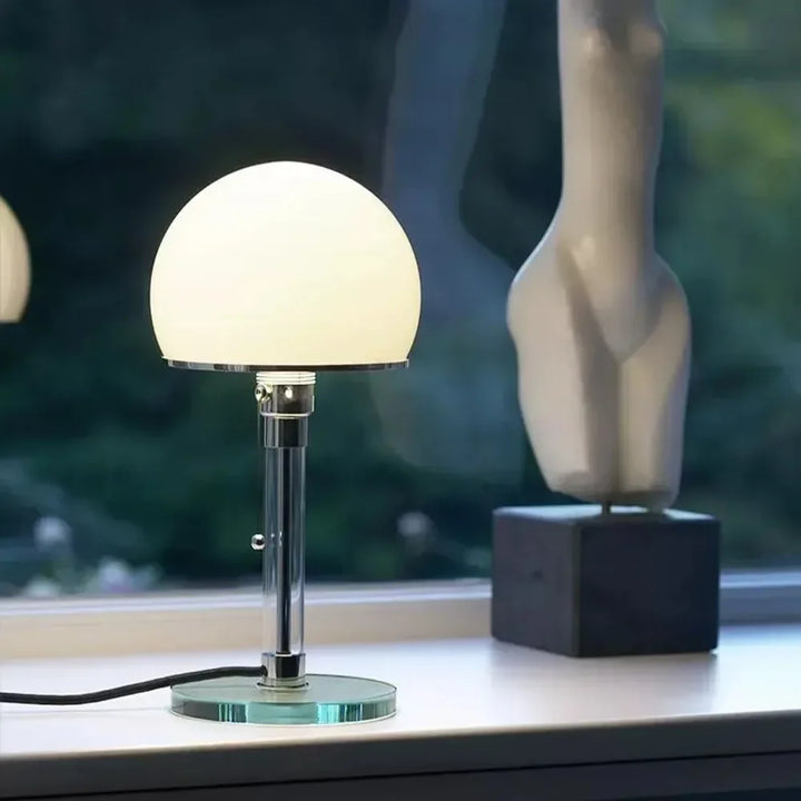 Lampe de table Wilora Bauhaus allemande, design moderne Art Déco en verre, touche minimaliste.