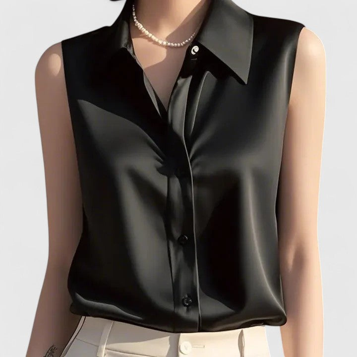 Blouse femme sophistiquée et chic sans manches, parfaite pour un style élégant et raffiné en toute occasion.