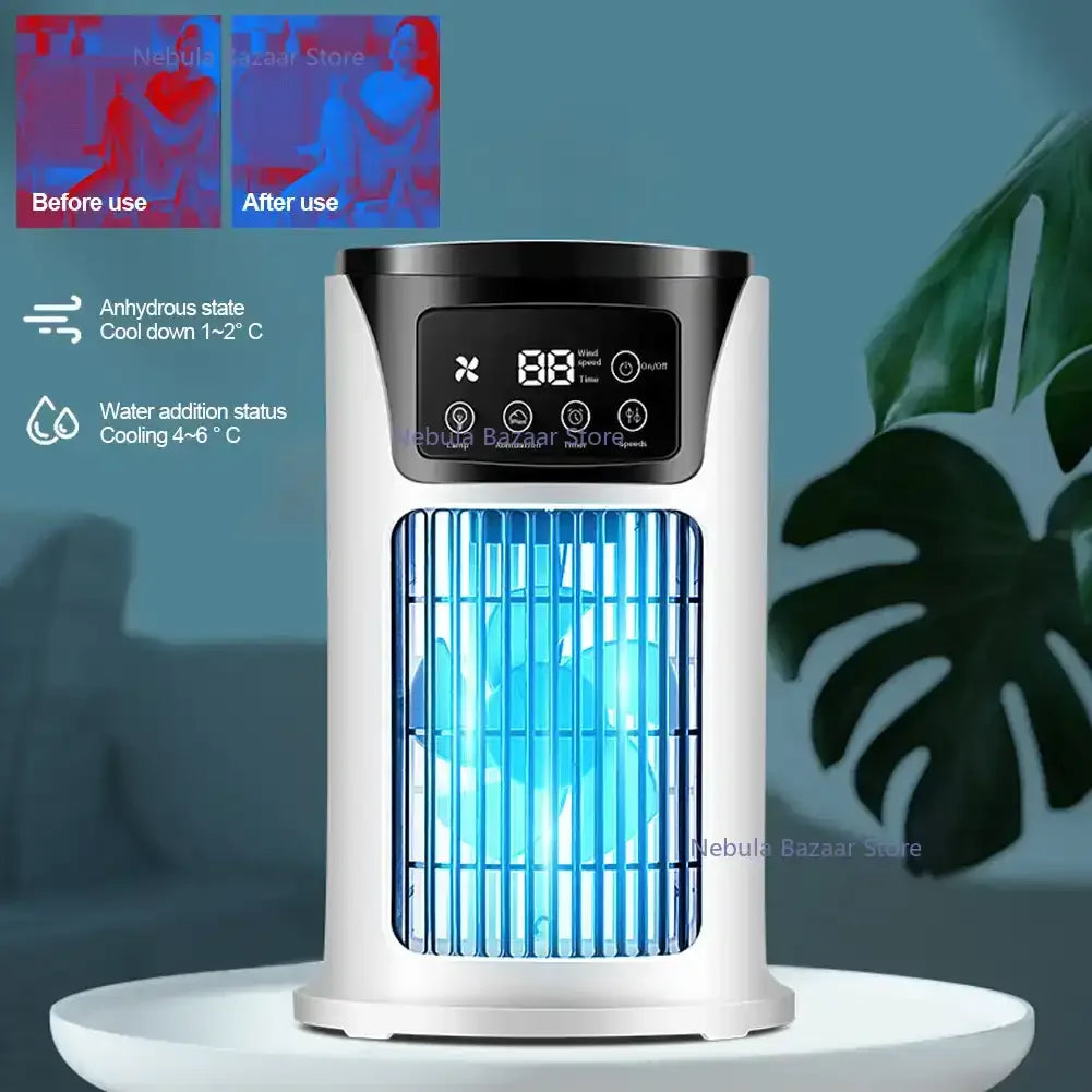 Humidificateur et mini ventilateur portable, offrant un rafraîchissement personnalisé pour la maison.