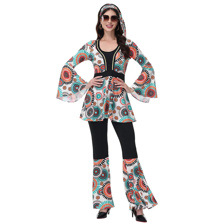 Robe disco femme années 70-80, style flamboyant, pour soirées déguisées, festivals ou carnaval.