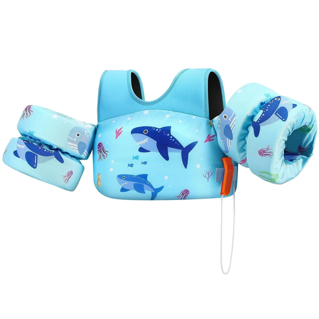 Gilet de flottaison enfant baleine, avec brassards. Aide les enfants à apprendre à nager et profiter de l'eau.