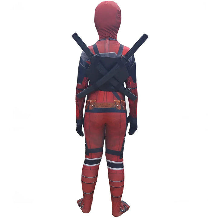 Costume de super-héros Deadpool en polyester pour jeunes fans.