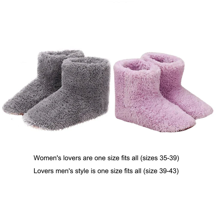 Chaussons chauffants USB gris, rechargeables et lavables, assurant un confort durable tout au long de l'hiver.