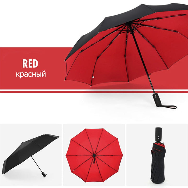 Parapluie tempête pliable avec protection UV, résistant au vent pour hommes et femmes.