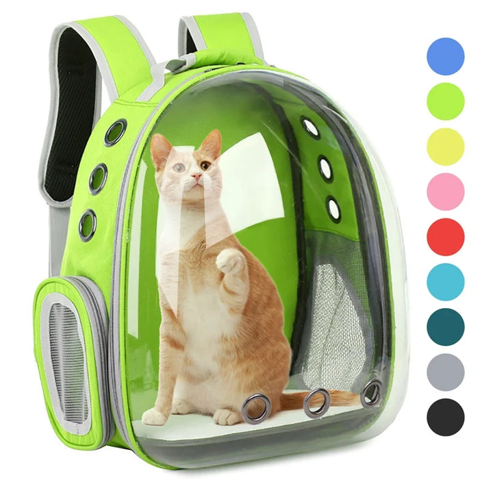 Sac à dos de voyage transparent PetRoyale. Parfait pour transporter votre chat en toute sécurité et avec confort.