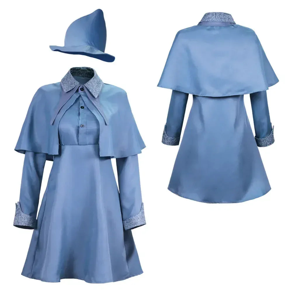Déguisement de sorcière bleu en polyester pour femmes, style élégant et magique, idéal pour conventions.