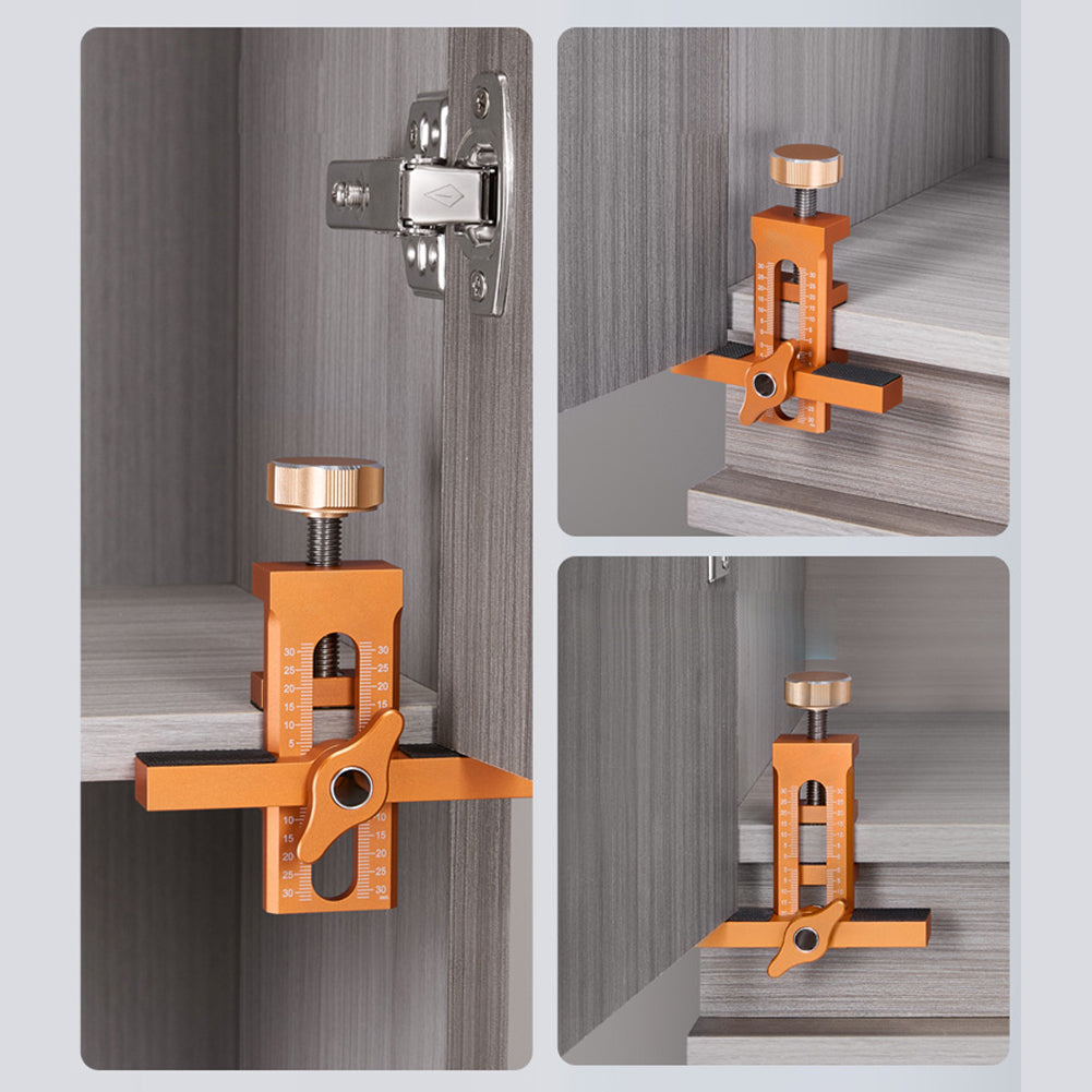 Outil de précision pour l'installation et le réglage des charnières de portes de placard, essentiel en menuiserie.