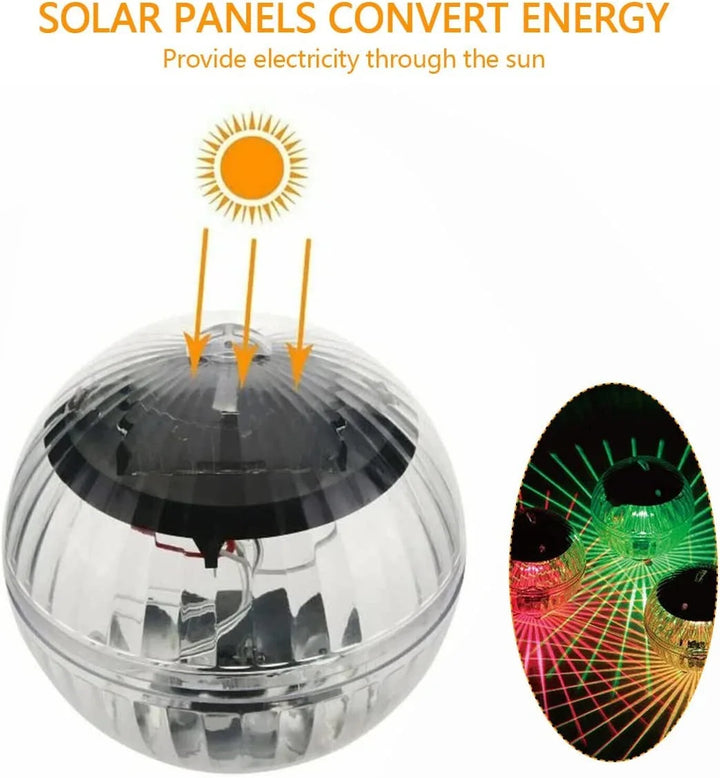 Boule lumineuse solaire flottante RGB, idéale pour piscine, bassin ou jardin. Éclairage décoratif LED autonome.