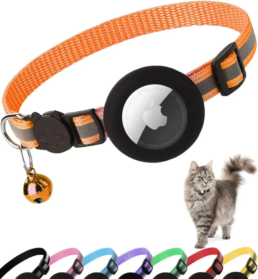 Accessoire chat essentiel : collier réfléchissant réglable avec support de traceur pour sécurité accrue.