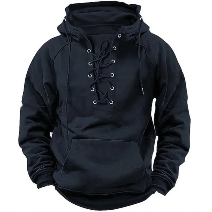 Hoodie homme à lacets, robuste et confortable pour le plein air. Un essentiel décontracté pour les saisons froides.