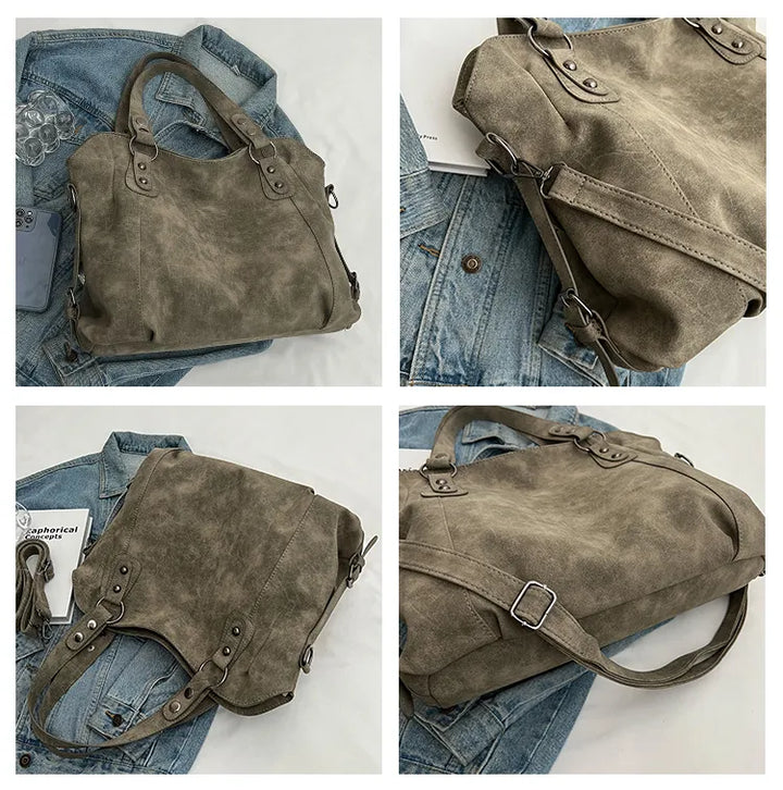 Sac à main en daim souple pour femme, élégant et pratique, avec option bandoulière amovible.