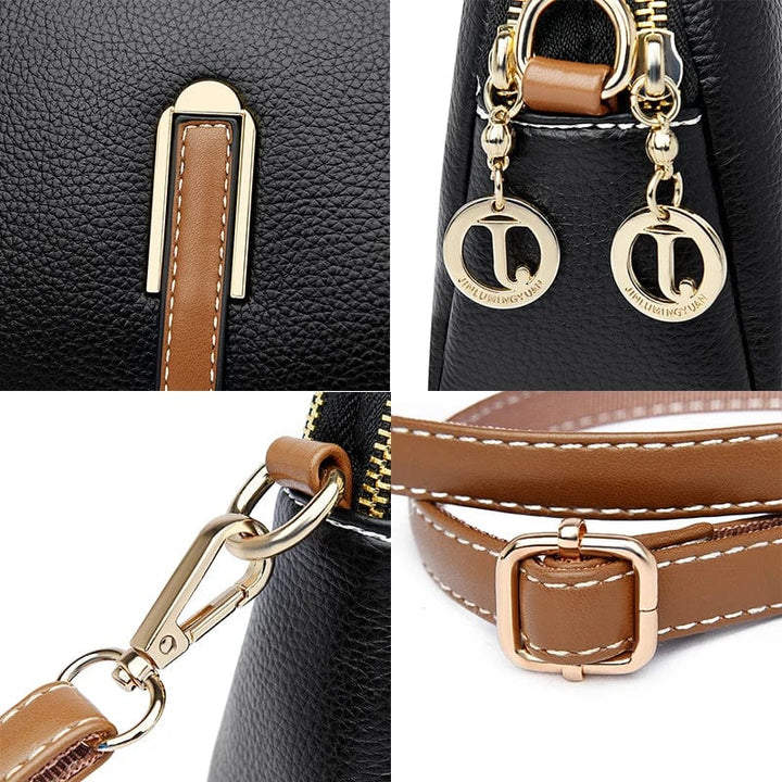 Sac bandoulière élégant femme, cuir vegan noir, idéal pour le travail ou les sorties.