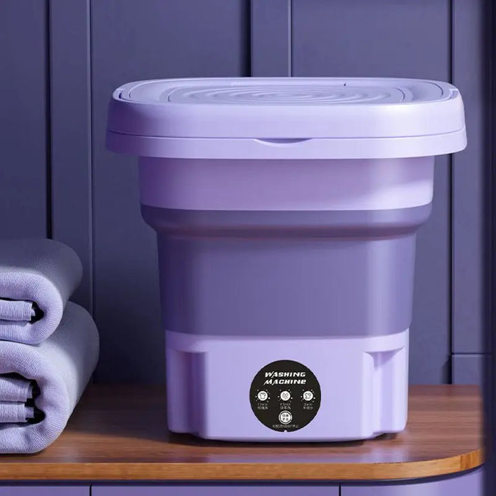 Lave-linge portable 8L ultra-compact et pliable, parfait pour économiser de l'espace à la maison ou en voyage.