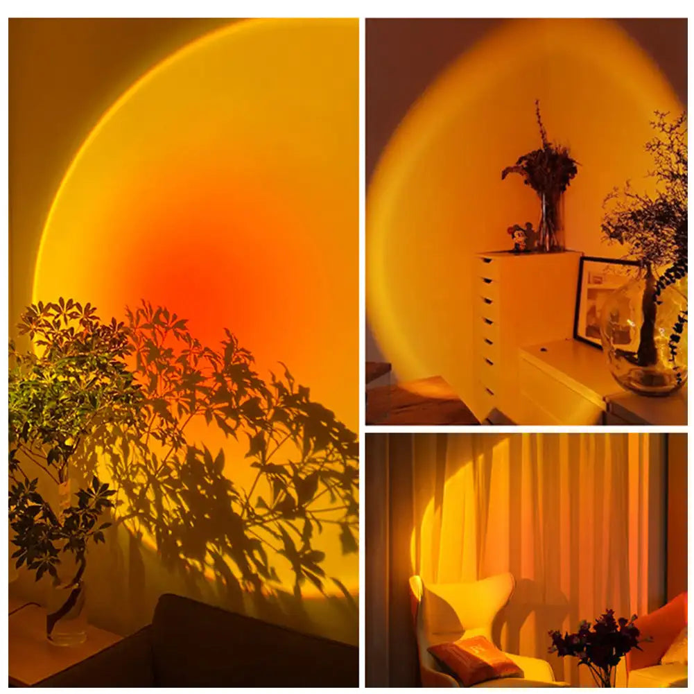 Projecteur d'ambiance LED rechargeable avec effet coucher de soleil, parfait pour chambre ou salon cosy.