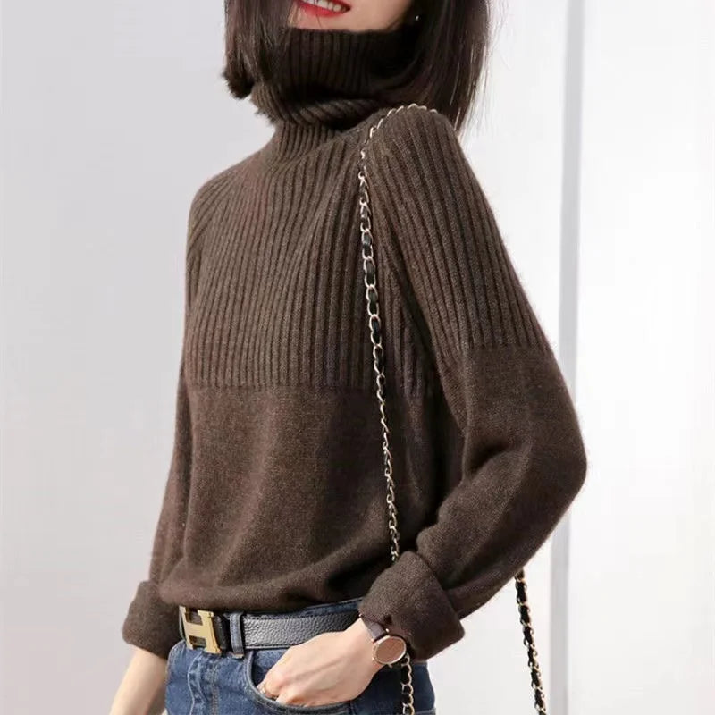 Chaud pull col roulé femme, tricot doux et élégant, idéal pour le confort hivernal.