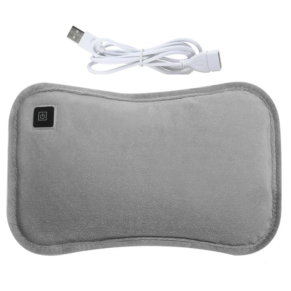 Coussin chauffant portable rechargeable USB, chaleur douillette mains et ventre, parfait pour voyage et bureau.