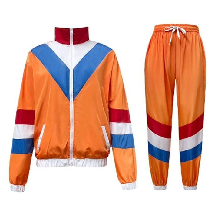 Costume femme orange vif années 90, ensemble 2 pièces. Idéal pour soirée à thème, festival ou look hip hop vintage.