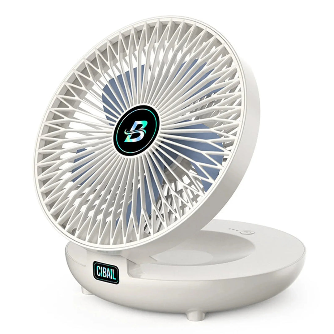 Ventilateur de table pliable, rechargeable. Utilisation murale ou bureau. Sans fil, portable, avec LED pour l'été.