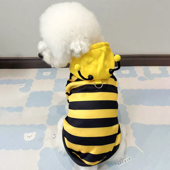Adorable déguisement abeille en polaire pour chat ou petit chien, idéal pour garder au chaud en hiver.