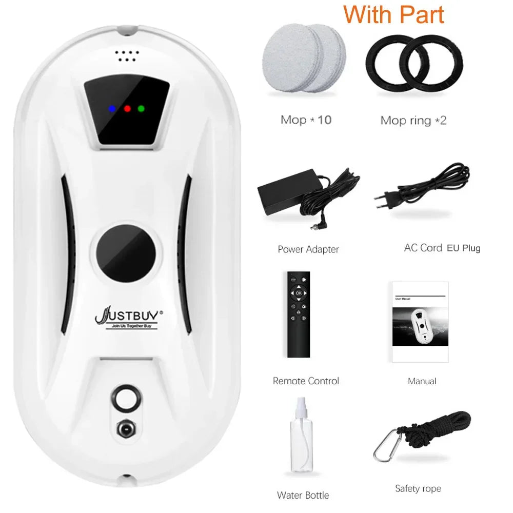 Robot nettoyeur de vitres intelligent avec télécommande, pour un nettoyage auto des fenêtres haute propreté.