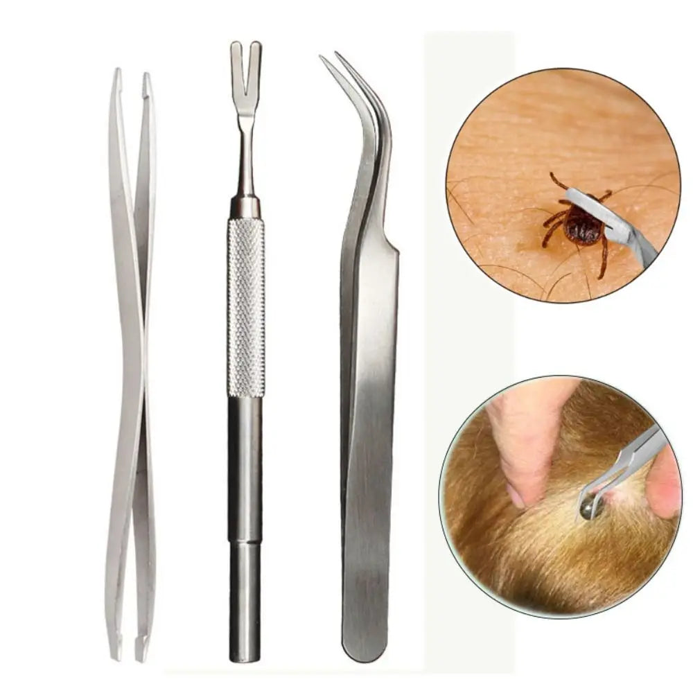 Kit professionnel extracteur de tiques pour chiens et chats, outils variés pour retirer les tiques en toute sécurité.