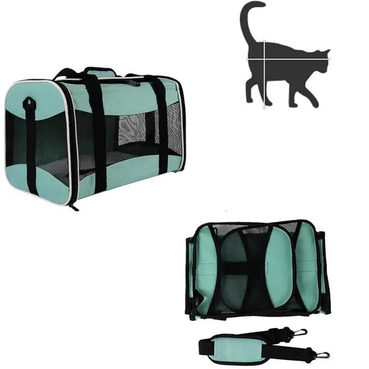 Sac de transport respirant pour chat/petit chien, pliable, avec fenêtres maille, pour voyages sereins.