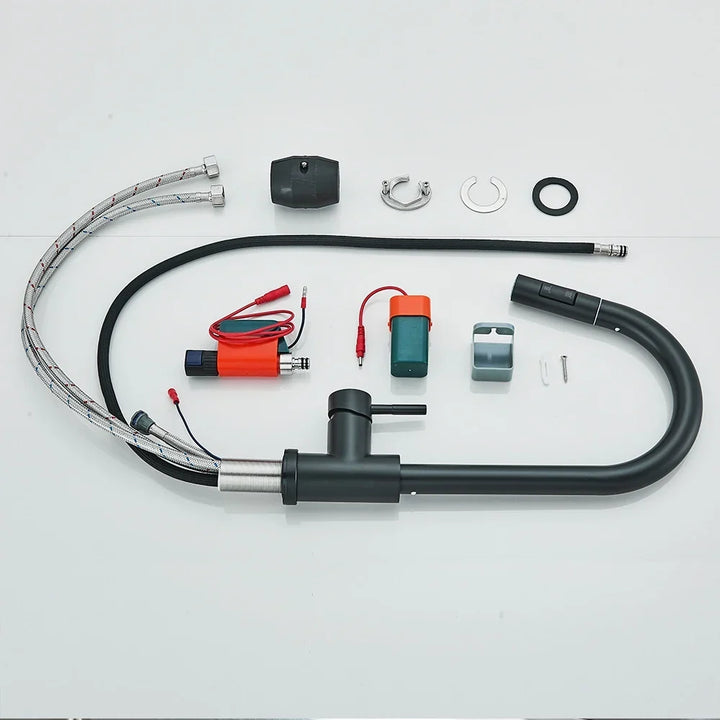 Robinet de cuisine intelligent extensible, disponible en or, nickel, noir, avec commande tactile.