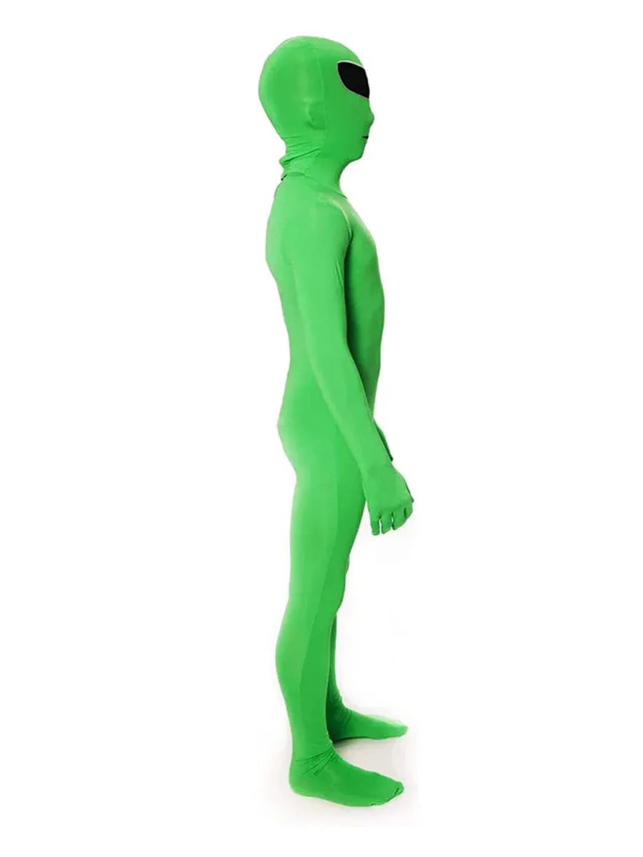 Adulte en costume zentaï alien intégral unisexe, look mystérieux et amusant pour fête déguisée.