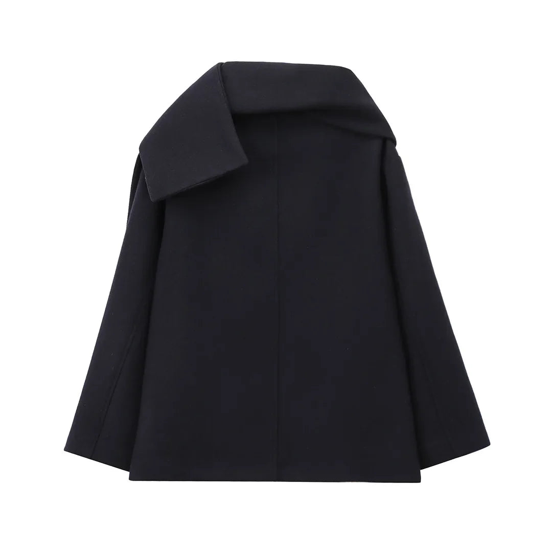 Manteau femme chic et chaud avec col enveloppant, parfait pour l'automne et l'hiver. Style français.