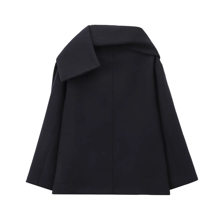 Manteau femme chic et chaud avec col enveloppant, parfait pour l'automne et l'hiver. Style français.