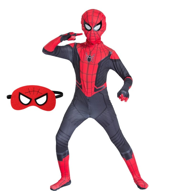 Tissu polyester du costume Spiderman enfant, doux et confortable, idéal pour fêtes d'Halloween et carnaval.