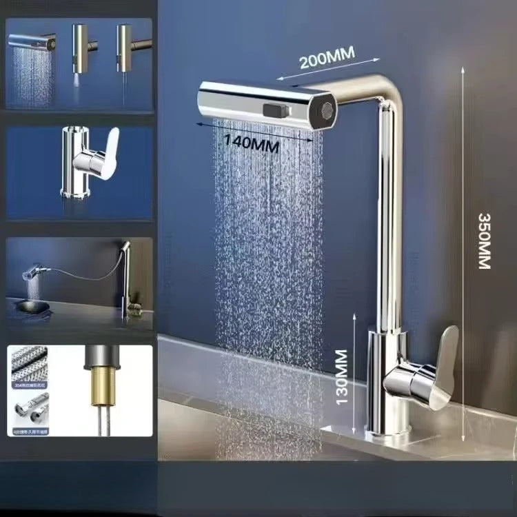 Robinet de cuisine moderne en inox brossé avec douchette flexible extractible, pour un évier élégant.