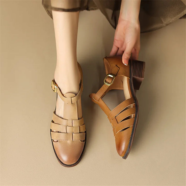 Sandales Palynne rondes pour femmes, talon épais confortable, style rétro-chic. Idéales été.