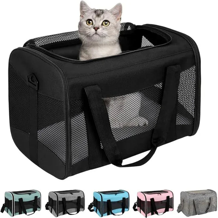 Sac de transport pliable pour animaux, facile à ranger, parfait pour chat, petit chien, confort en voyage.
