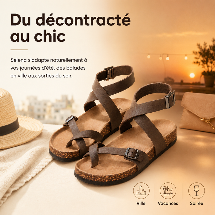 Semelle amortie et antidérapante des sandales Selena, assurant confort et sécurité pour la promenade.