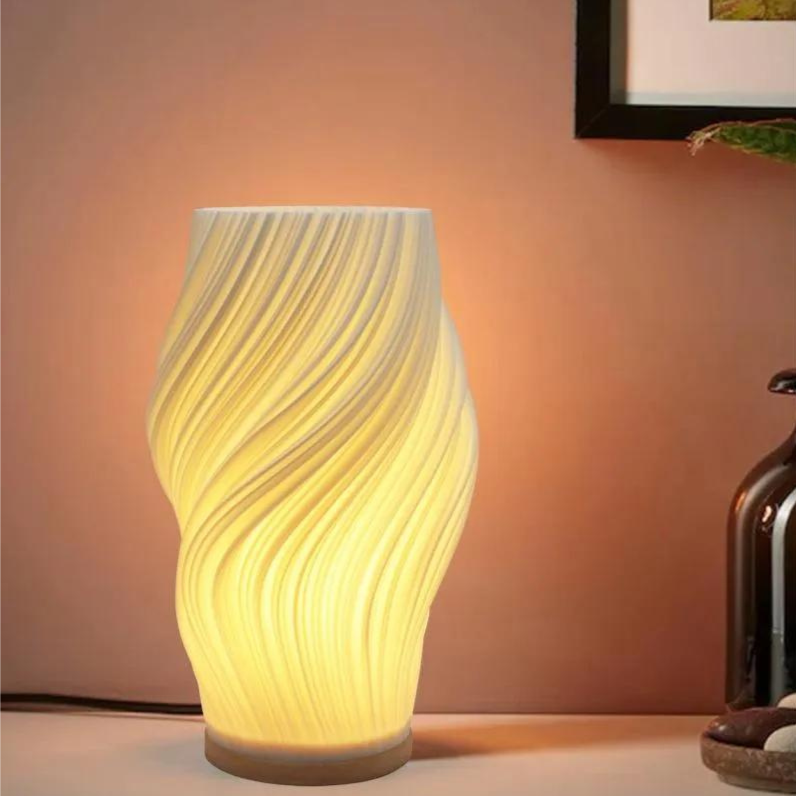 Élégante lampe LED à ondulation, éclairage d'ambiance pour chambre minimaliste et cosy.