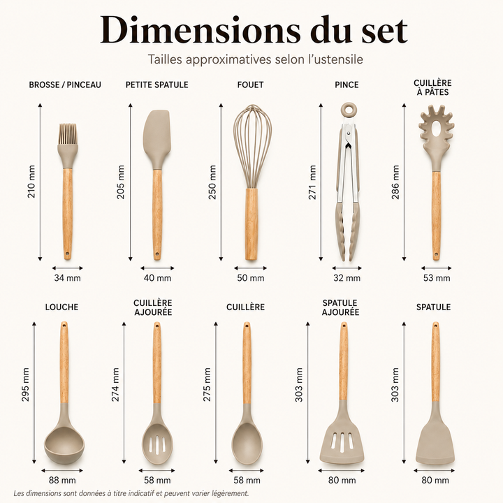 Outils de cuisine en silicone modernes et résistants, idéaux pour la préparation quotidienne.