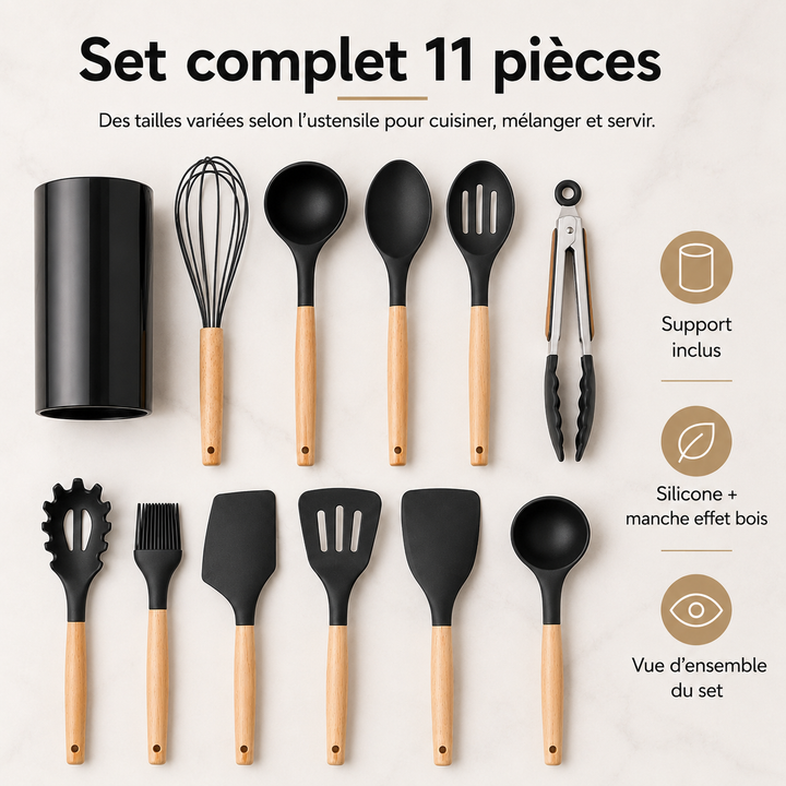 Collection d'ustensiles de cuisine en silicone, accessoires essentiels pour votre maison.