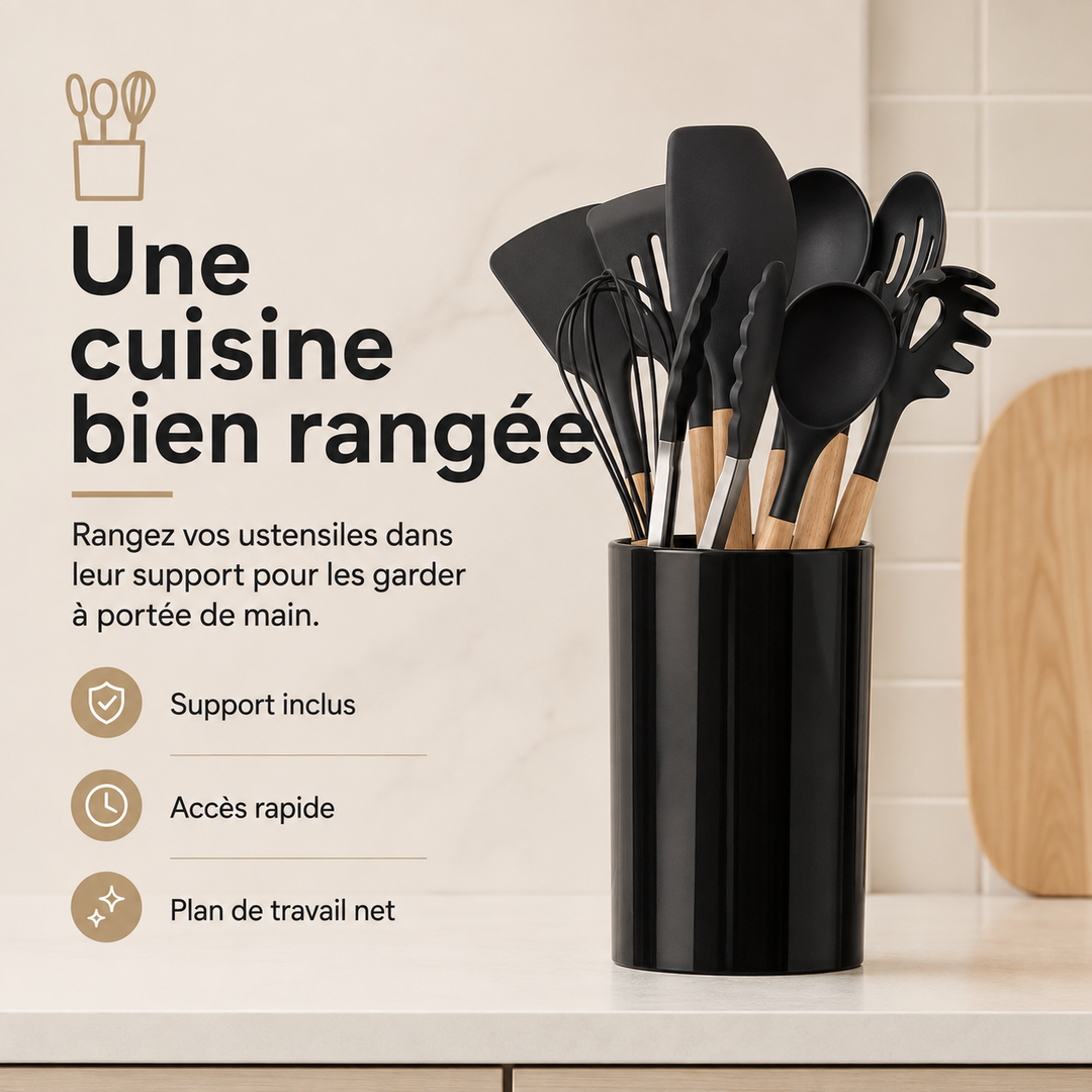 Ustensiles de cuisine antiadhésifs en silicone, parfaits pour toutes vos recettes.