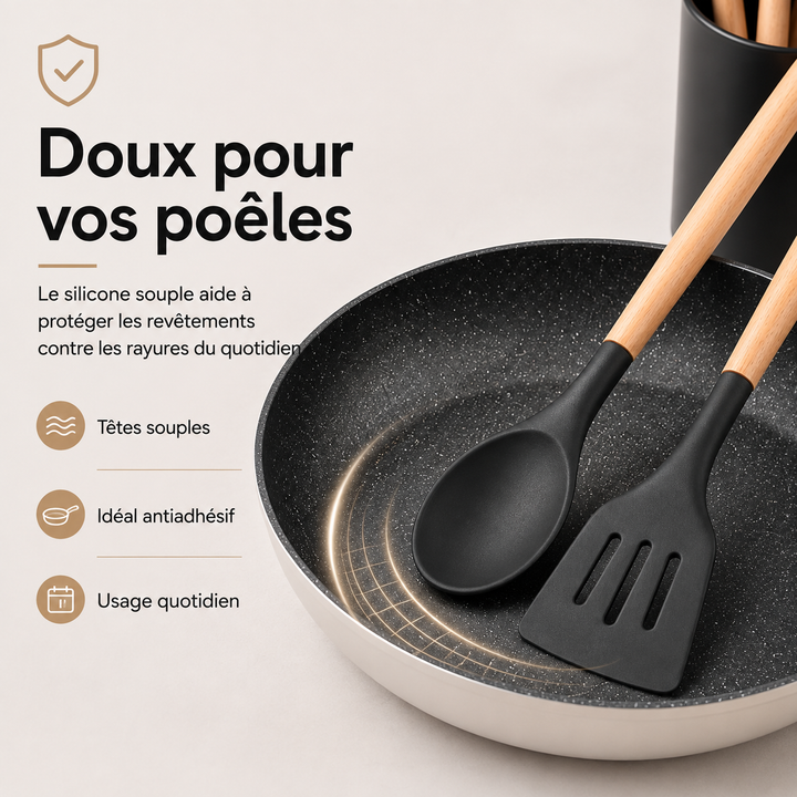 Ensemble d'ustensiles de cuisine en silicone, cadeau parfait pour un nouveau foyer.